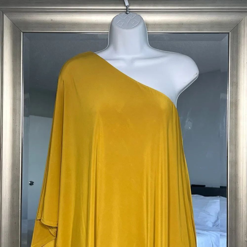 NASTYGAL Collection Double Layer Dress One Shoulder Mustard ColorSize 0 - Picture 3 of 12